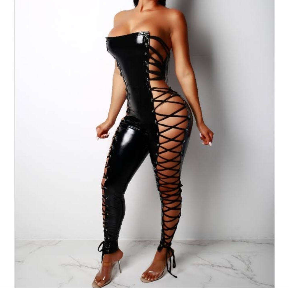 lace up leather jumpsuit